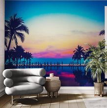 Load image into Gallery viewer, Tropical Night Wallpaper Mural – Miami Sunset Over Resort Pool &amp; Beach. #6915
