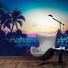 Load image into Gallery viewer, Tropical Night Wallpaper Mural – Miami Sunset Over Resort Pool &amp; Beach. #6915
