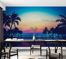 Load image into Gallery viewer, Tropical Night Wallpaper Mural – Miami Sunset Over Resort Pool &amp; Beach. #6915
