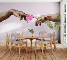 Load image into Gallery viewer, Pink Wallpaper Mural. Creation of Adam Wall Mural. Michelangelo Sistine Chapel. #6931
