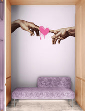 Load image into Gallery viewer, Pink Wallpaper Mural. Creation of Adam Wall Mural. Michelangelo Sistine Chapel. #6931
