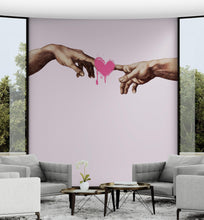 Load image into Gallery viewer, Pink Wallpaper Mural. Creation of Adam Wall Mural. Michelangelo Sistine Chapel. #6931

