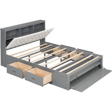Load image into Gallery viewer, Wood Queen Size Platform Bed with Storage Headboard, shoe rack and 4 drawers,Gray
