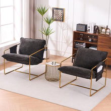 Carregar imagem no visualizador da galeria, 2 Sets 1 Case, Upholstered Hanging Armchair with Arm PocketsMetal frame, gold-plated craftsmanship, crushed foam cushions and skin-friendly woven fabric for living room and bedroom. Dark Gray
