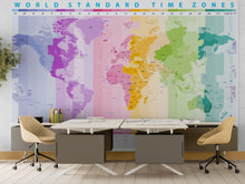 Load image into Gallery viewer, World Time Zone Wallpaper. Office Wall Mural. #6948
