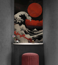 Carregar imagem no visualizador da galeria, Red Great Wave off Kanagawa Wall Mural. Urban Decor. #6949
