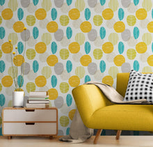 Load image into Gallery viewer, Autumn Leaves Wallpaper. Yellow, Grey, Teal Leaf Wall Mural. #6966
