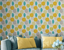 Load image into Gallery viewer, Autumn Leaves Wallpaper. Yellow, Grey, Teal Leaf Wall Mural. #6966
