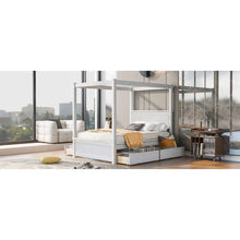 Load image into Gallery viewer, Wood Canopy Bed with four Drawers, Full Size Canopy Platform Bed With Support Slats .No Box Spring Needed, Brushed White
