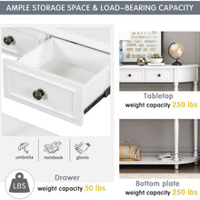 Load image into Gallery viewer, Retro Circular Curved Design Console Table with Open Style Shelf Solid Wooden Frame and Legs Two Top Drawers (White
