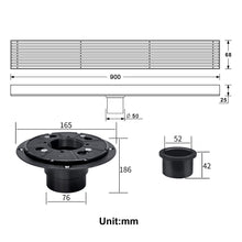 Load image into Gallery viewer, Brushed Nickel Linear shower drain stainless steel material 35.4 inch with grid cover with hair strainer and adjustment feet
