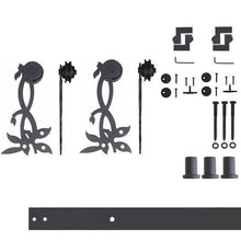 Load image into Gallery viewer, Non-Bypass Sliding Barn Door Hardware Kit - Flower Design Roller
