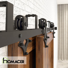 Load image into Gallery viewer, Double Track U-Shape Bypass Sliding Barn Door Hardware Kit - Diamond Design Roller
