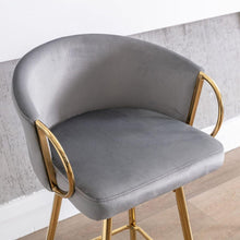 Carregar imagem no visualizador da galeria, 26 Inch Set of 2 Bar Stools, with Chrome Footrest and Base Velvet + Golden Leg Simple Bar Stool, GRAY
