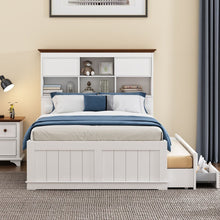 Cargar imagen en el visor de la galería, 2 Pieces Wooden Captain Bedroom Set Full Bed with Trundle and Nightstand, White+Walnut

