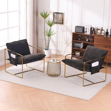 Carregar imagem no visualizador da galeria, 2 Sets 1 Case, Upholstered Hanging Armchair with Arm PocketsMetal frame, gold-plated craftsmanship, crushed foam cushions and skin-friendly woven fabric for living room and bedroom. Dark Gray

