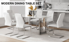 Carregar imagem no visualizador da galeria, Table and chair set, modern and minimalist dining table. Imitation marble glass sticker desktop, stainless steel legs, stable and beautiful. Comfortable PU seats. DT-69
