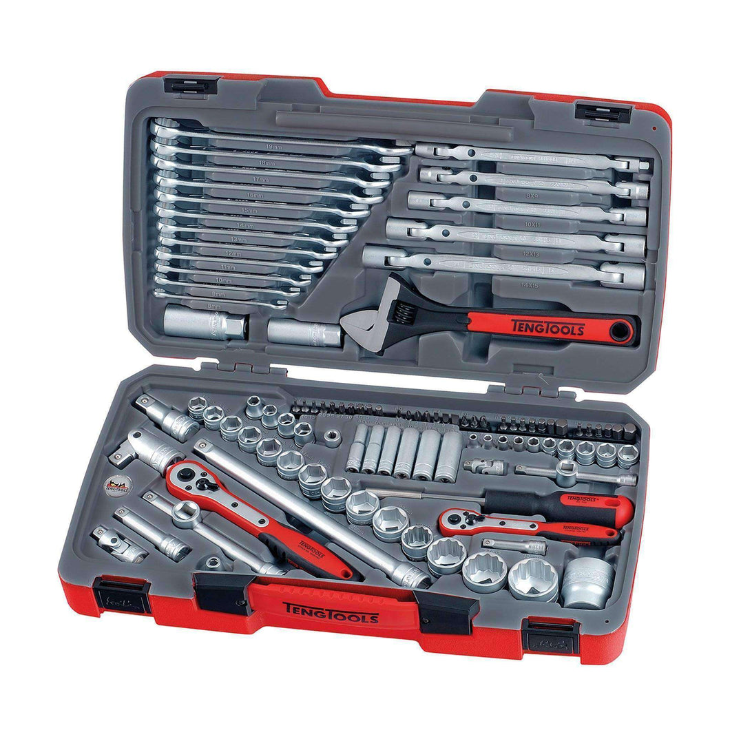 Teng Tools 106 Piece 1/4, 3/8 & 1/2 Inch Drive Metric Regular/Shallow & Deep Socket Set - TM106