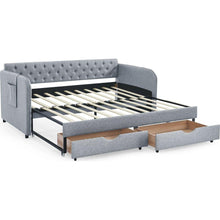 Load image into Gallery viewer, Twin Size Upholstery Daybed with Trundle Bed and Two Storage Drawers , Flat Arms with Pocket, Extendable Daybed for Bedroom Living Room,Linen Grey

