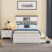 Cargar imagen en el visor de la galería, 2 Pieces Wooden Captain Bedroom Set Full Bed with Trundle and Nightstand, White+Walnut
