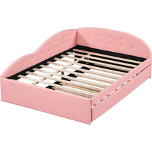 Carregar imagem no visualizador da galeria, Full Size PU Upholstered Tufted Daybed with Trundle and Cloud Shaped Guardrail, Pink
