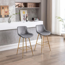Cargar imagen en el visor de la galería, 26 Inch Set of 2 Bar Stools, with Chrome Footrest Velvet Fabric Counter Stool Golden Leg Simple Bar Stool, GRAY
