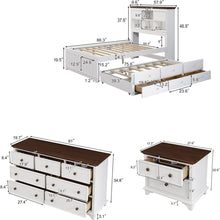 Cargar imagen en el visor de la galería, 3 Pieces Wooden Captain Bedroom Set Full Bed with Trundle, Nightstand and Dresser, White + Walnut
