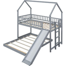 Load image into Gallery viewer, Twin over Full House Bunk Bed with Slide and Built-in Ladder, Full-Length Guardrail, Gray
