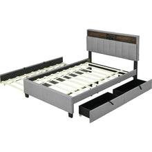 Load image into Gallery viewer, Full size Upholstered Platform Bed with Storage Headboard, Twin Size Trundle &amp; 2 drawers and a set of Sockets &amp; USB Ports, Linen Fabric, Gray
