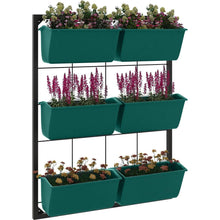 Carregar imagem no visualizador da galeria, 3-Tier Wall Planter with 6 Pots for Indoor and Outdoor Use, Hanging Plant Holder, Self Draining Wall Mounted Planter for Vegetables, Flowers, Herbs, Green
