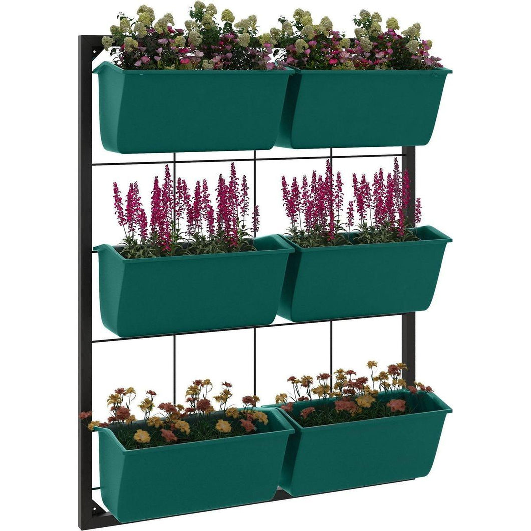 3-Tier Wall Planter with 6 Pots for Indoor and Outdoor Use, Hanging Plant Holder, Self Draining Wall Mounted Planter for Vegetables, Flowers, Herbs, Green