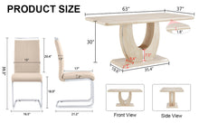 Load image into Gallery viewer, Table and chair set.Modern minimalist luxury MDF rectangular dining table with light yellow textured stickers on the table, 6 PU synthetic leather high backrest soft cushioned side chairs.
