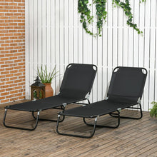 Load image into Gallery viewer, 2 Piece Folding Chaise Lounge Pool Chairs, Outdoor Sun Tanning Chairs with 5-Level Reclining Back, Steel Frame for Beach, Yard, Patio, Black
