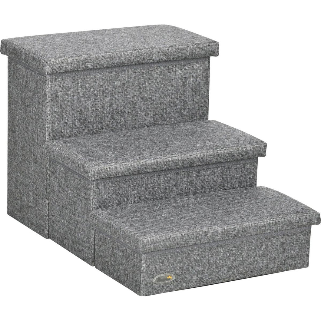 3-Steps Pet Stairs with Storage, Dog Steps for Couch, Bed, Pet Steps for Injured Pet, Older Pets, Small Cats, gray
