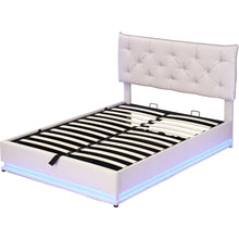 Load image into Gallery viewer, Full Size Upholstered Bed with Hydraulic Storage System and LED Light, Modern Platform Bed with Button-tufted Design Headboard, Beige
