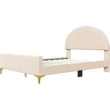 Carregar imagem no visualizador da galeria, Full Size Upholstered Platform Bed with Classic Semi-circle Shaped headboard and Mental Legs, Velvet, Beige
