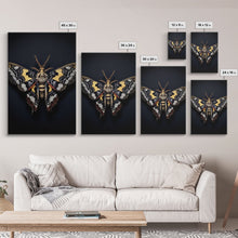 Load image into Gallery viewer, Framed Death Head Moth Canvas Print, Acherontia, Taxidermy Art, Dried Butterfly Print, Bug Wall Art Hanging Decor, Goth Art, Halloween Art
