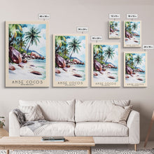 Load image into Gallery viewer, Anse Cocos, Seychelles Watercolor Beach Print, Vacation Gift, Seychelles Wall Art, Beach Painting, Beach Decor, Beach Painting
