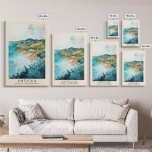 Carregar imagem no visualizador da galeria, Antigua, Antigua and Barbuda Watercolor Beach Print, Vacation Gift, Antigua and Barbuda Wall Art, Framed Canvas Print, Framed Beach Painting
