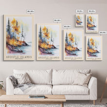 Load image into Gallery viewer, Apostle Islands, Wisconsin Watercolor Print, Vacation Gift, Wisconsin Wall Art, Beach Painting, Beach Decor, Large Wall Art, Wood Frame Art
