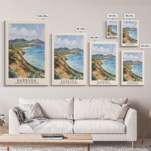 Load image into Gallery viewer, Barbuda, Antigua and Barbuda Watercolor Beach Print, Vacation Gift, Antigua and Barbuda Wall Art, Framed Canvas Print, Framed Beach Painting
