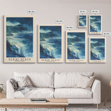 Load image into Gallery viewer, Bečići Beach, Montenegro Watercolor Print, Vacation Gift, Montenegro Wall Art, Beach Painting, Beach Decor, Large Wall Art, Wood Frame Art
