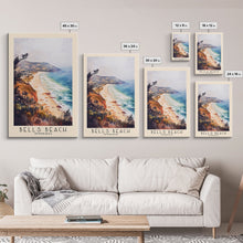 Load image into Gallery viewer, Bells Beach, Australia Watercolor Beach Print, Vacation Gift, Australia Wall Art, Framed Canvas Print, Framed Beach Painting
