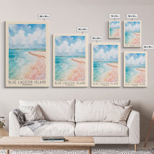 Load image into Gallery viewer, Blue Lagoon Island, Bahamas Watercolor Print, Vacation Gift, Bahamas Wall Art, Beach Painting, Beach Decor, Large Wall Art, Wood Frame Art
