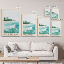 Cargar imagen en el visor de la galería, Cayo Paraiso, Dominican Republic Watercolor Beach Print, Vacation Gift, Dominican Republic Wall Art, Framed Canvas Print, Framed Beach Painting
