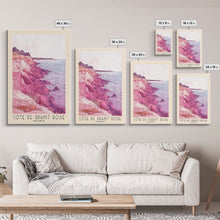 Load image into Gallery viewer, Côte de Granit Rose, France Watercolor Beach Print, Vacation Gift, France Wall Art, Framed Canvas Print, Framed Beach Painting
