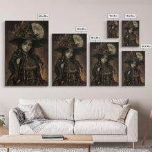 Carregar imagem no visualizador da galeria, The Witch and The Black Cat Framed Canvas Art, Spooky Victorian Witch Art, Spooky Season, Halloween Props, Halloween Accessories Art
