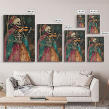 Load image into Gallery viewer, Day of the Dead Skeleton Playing Violin - Colorful Skeleton Art - Dia de los Muertos Inspired Print - Halloween Skeleton Decor

