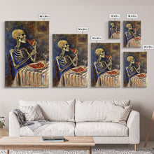 Load image into Gallery viewer, Funny Skeleton Eating A Pizza, Framed Canvas Print, Halloween Decor
