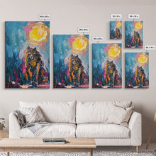 Load image into Gallery viewer, Halloween Art of a Werewolf in a Dress Eating Pizza Under the Moonlight, Perfect for Adding a Playful Touch to Spooky Decor
